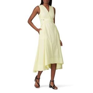 3.1 PHILLIP LIM Yellow Bright Sleeveless Poplin V-Neck Tie Waist Midi Dress 10